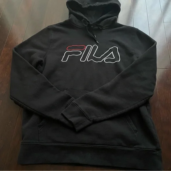 Fila Black Pullover Sweatshirt Hoodie embroidered logo size M - Picture 3 of 6